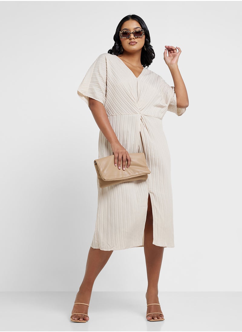 Ginger Plus - Ribbed V Neck Shift Dress With Slit - Image 1