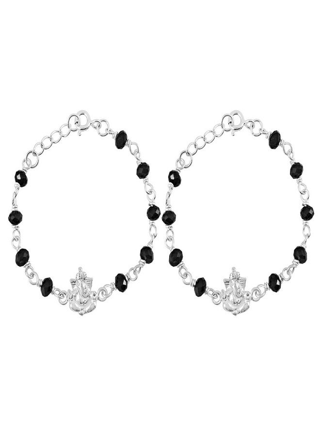 Parnika MJ 925 Divine Baby Nazariya (Kids Bracelet) in Pure 92.5 Sterling Silver for Kids - One Pair | Chandi Nazarbattu | Silver Ponchi | (Ganeshji) - Image 1
