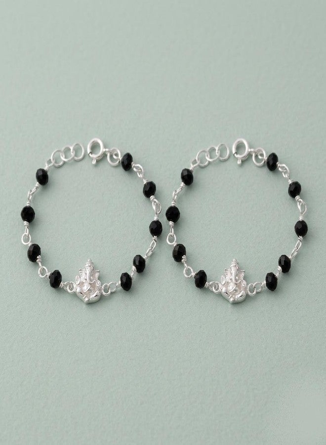 Parnika MJ 925 Divine Baby Nazariya (Kids Bracelet) in Pure 92.5 Sterling Silver for Kids - One Pair | Chandi Nazarbattu | Silver Ponchi | (Ganeshji) - Image 2