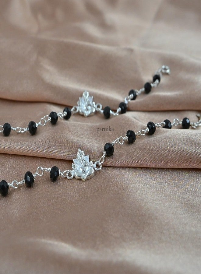 Parnika MJ 925 Divine Baby Nazariya (Kids Bracelet) in Pure 92.5 Sterling Silver for Kids - One Pair | Chandi Nazarbattu | Silver Ponchi | (Ganeshji) - Image 3