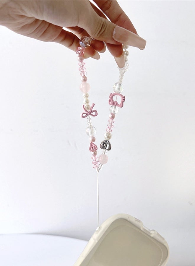 Kawaii Beaded Pearl Phone Charms Strap Cute Bowknot Cell Phone Lanyard Wrist Strap - Image 4