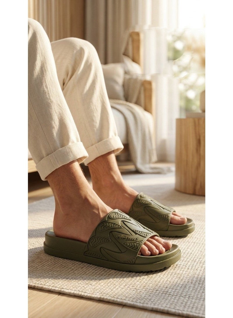 Slipper for men and youth, rubber, olive color - Image 1
