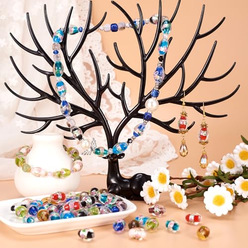 Craftdady 100Pcs Lampwork Glass Oval Spacer Beads 10 Colors Handcrafted Foil Drop Loose Beads with Flower 16~17x9~11mm for Jewelry Craft Making Hole:1.5~2mm - Image 2