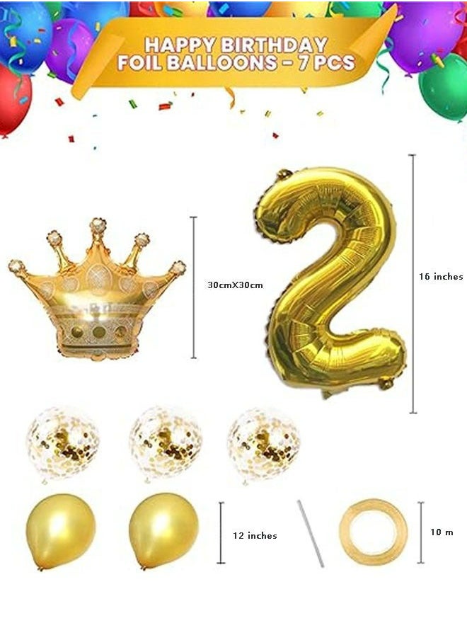 Generic - 8-piece set for 2st birthday party anniversary decoration party supplies includes gold number 2 balloon, large gold crown foil balloon set, 12-inch sequin balloon, 12-inch gold balloon - Image 1
