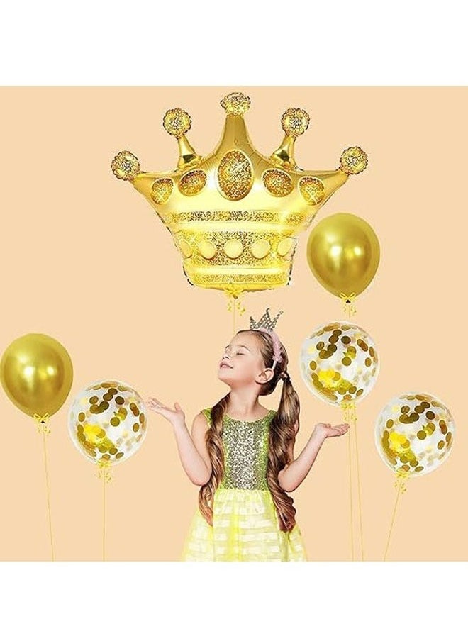 Generic - 8-piece set for 2st birthday party anniversary decoration party supplies includes gold number 2 balloon, large gold crown foil balloon set, 12-inch sequin balloon, 12-inch gold balloon - Image 1