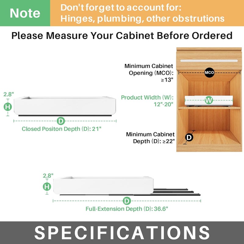 Kitstorack 2 Packs Pull out Cabinet Organizer, Expandable(12"-20") Heavy Duty Slide out Drawers Fixed with Adhesive Nano Film for Pots, Roll out Shelf Storage for Kitchen Base Cabinet Organization - Image 2