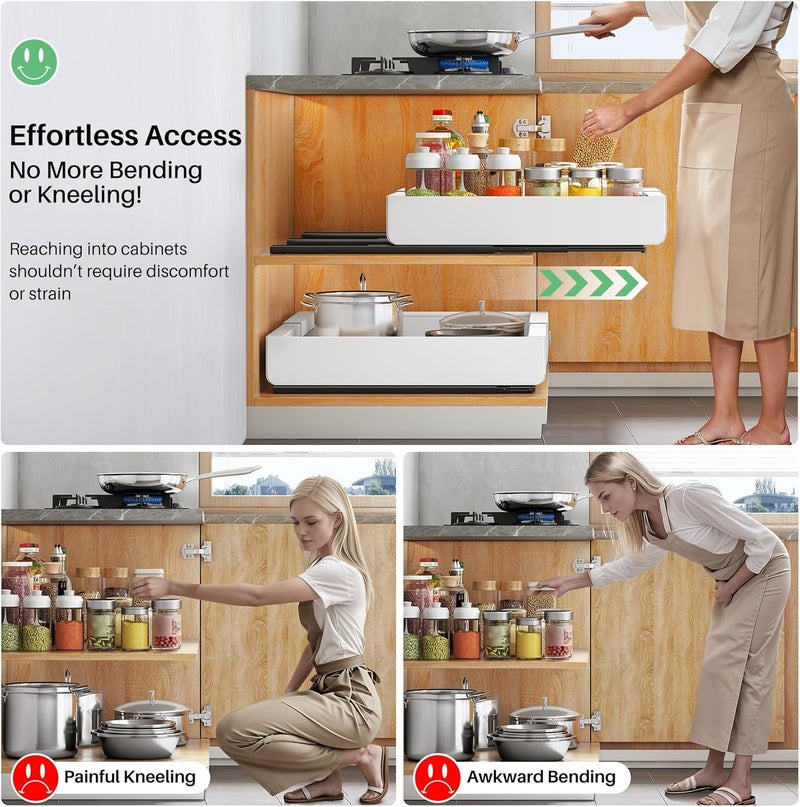 Kitstorack 2 Packs Pull out Cabinet Organizer, Expandable(12"-20") Heavy Duty Slide out Drawers Fixed with Adhesive Nano Film for Pots, Roll out Shelf Storage for Kitchen Base Cabinet Organization - Image 4