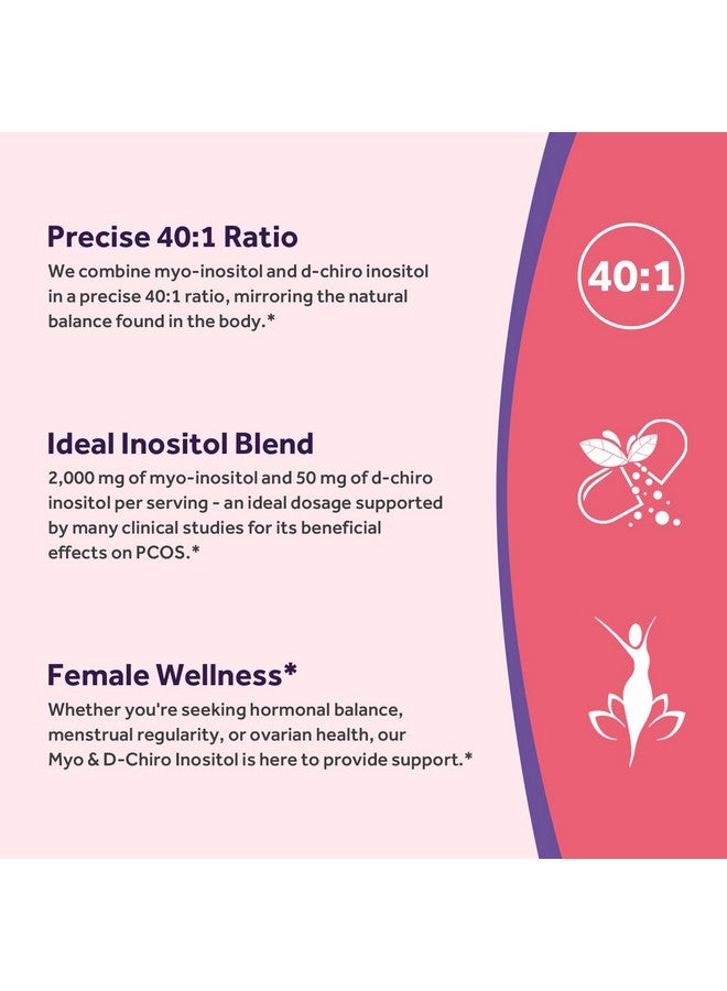 Doctor's Recipes مكملات إنوزيتول من وصفات الطبيب، كبسولات ميو-إنوزيتول ودي-كيرو إنوزيتول 2050 ملغ لكل حصة، مزيج مثالي 40:1، توازن الهرمونات للنساء، دعم وظيفة المبيض والخصوبة، 120 كبسولة نباتية - Image 3