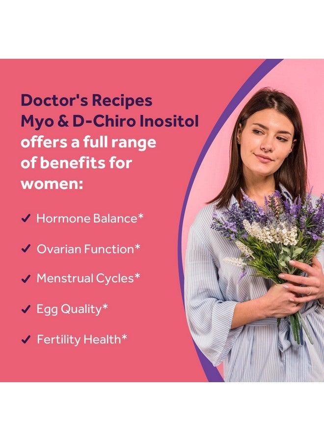 Doctor's Recipes مكملات إنوزيتول من وصفات الطبيب، كبسولات ميو-إنوزيتول ودي-كيرو إنوزيتول 2050 ملغ لكل حصة، مزيج مثالي 40:1، توازن الهرمونات للنساء، دعم وظيفة المبيض والخصوبة، 120 كبسولة نباتية - Image 4