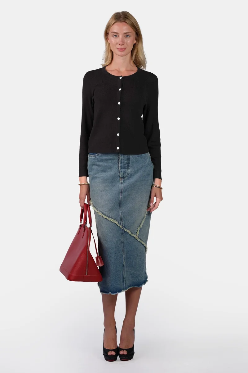 Virgio Self Design Viscose Button Down Knit Cardigan for Women