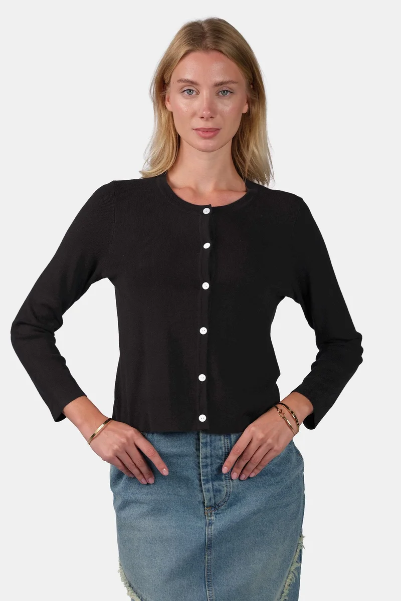 فيرجيو Self Design Viscose Button Down Knit Cardigan for Women