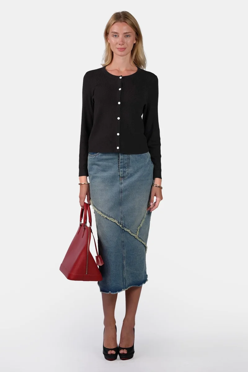 فيرجيو Self Design Viscose Button Down Knit Cardigan for Women