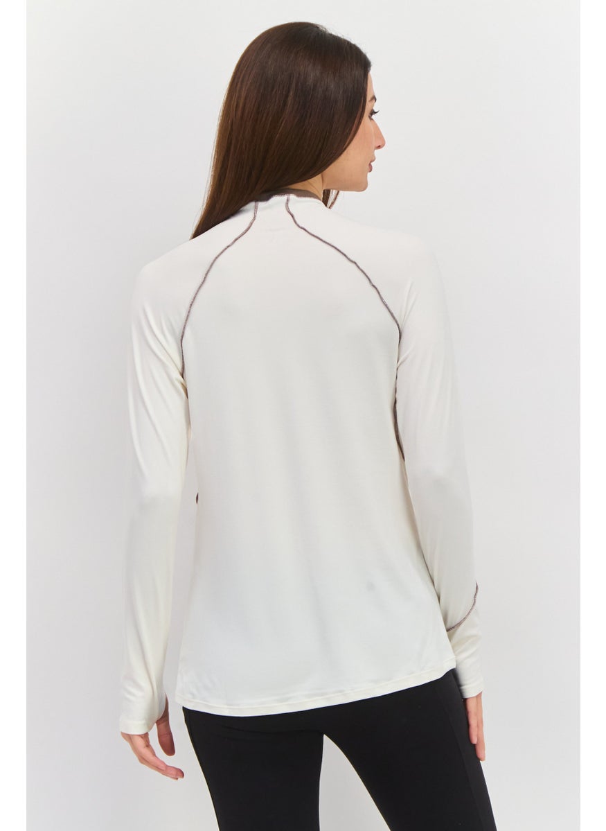 Tahari Sports - Women Sportswear Fit Long Sleeves Training Top, Off White - Image 1
