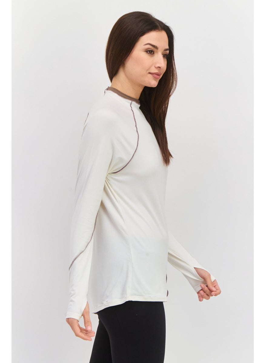 Tahari Sports - Women Sportswear Fit Long Sleeves Training Top, Off White - Image 1