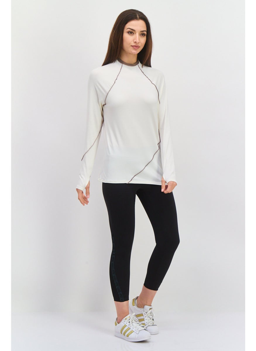 Tahari Sports - Women Sportswear Fit Long Sleeves Training Top, Off White - Image 1