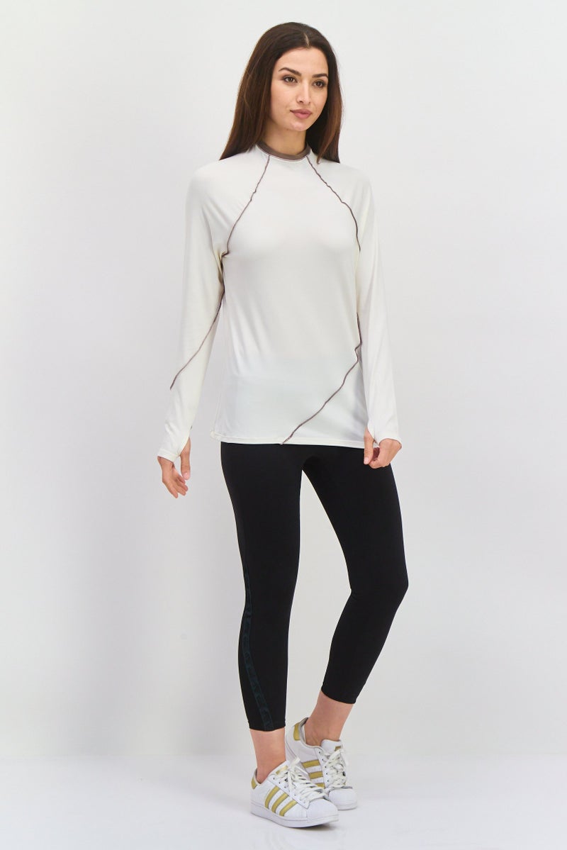 Tahari Sports Women Sportswear Fit Long Sleeves Training Top, Off White  - Image 4