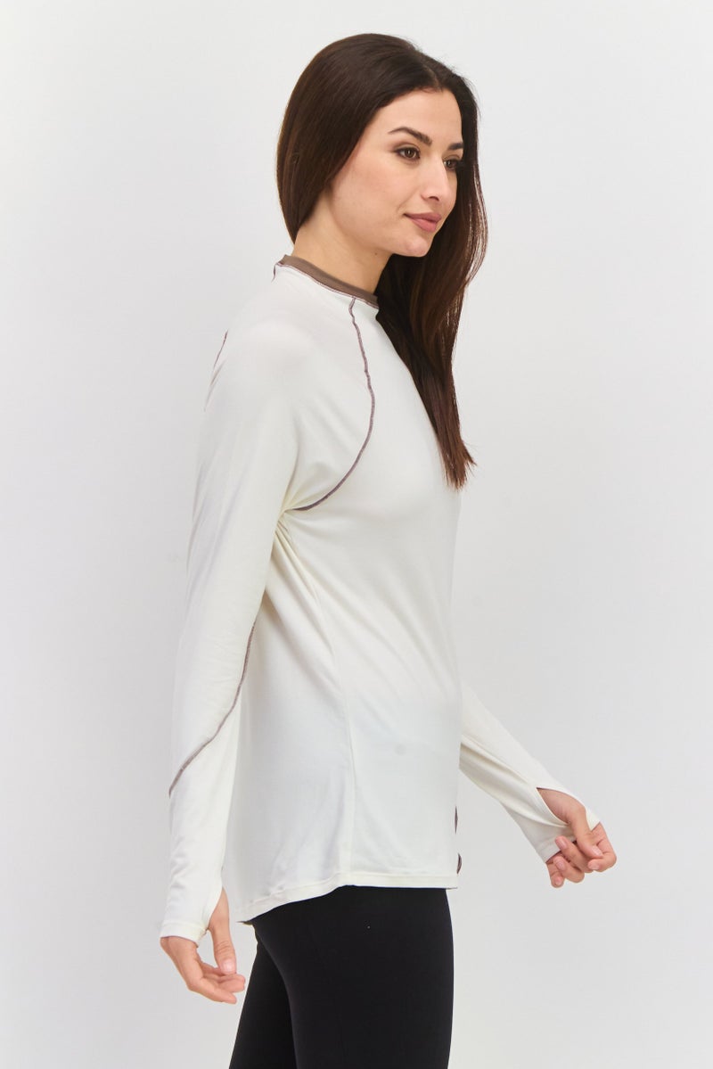 Tahari Sports Women Sportswear Fit Long Sleeves Training Top, Off White  - Image 2