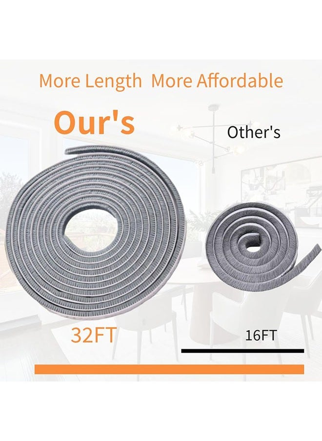 YelaJoy Weather Stripping Door Seal Brush Felt Pile Weather Stripping for Doors,Self Adhesive Draft Blocker, Dust Stopper Sliding Door Seal Winter,9mm Wide x 9mm Thick,32ft  - Image 2