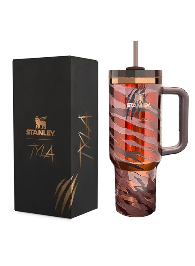 Stanley 40oz Quencher H20 Flowstate Stainless Steel Vacuum Insulated Tumbler with Lid and Straw for Water, Iced Tea or Coffee, Smoothie and More, Cream (Tiger Pattern) - Image 1