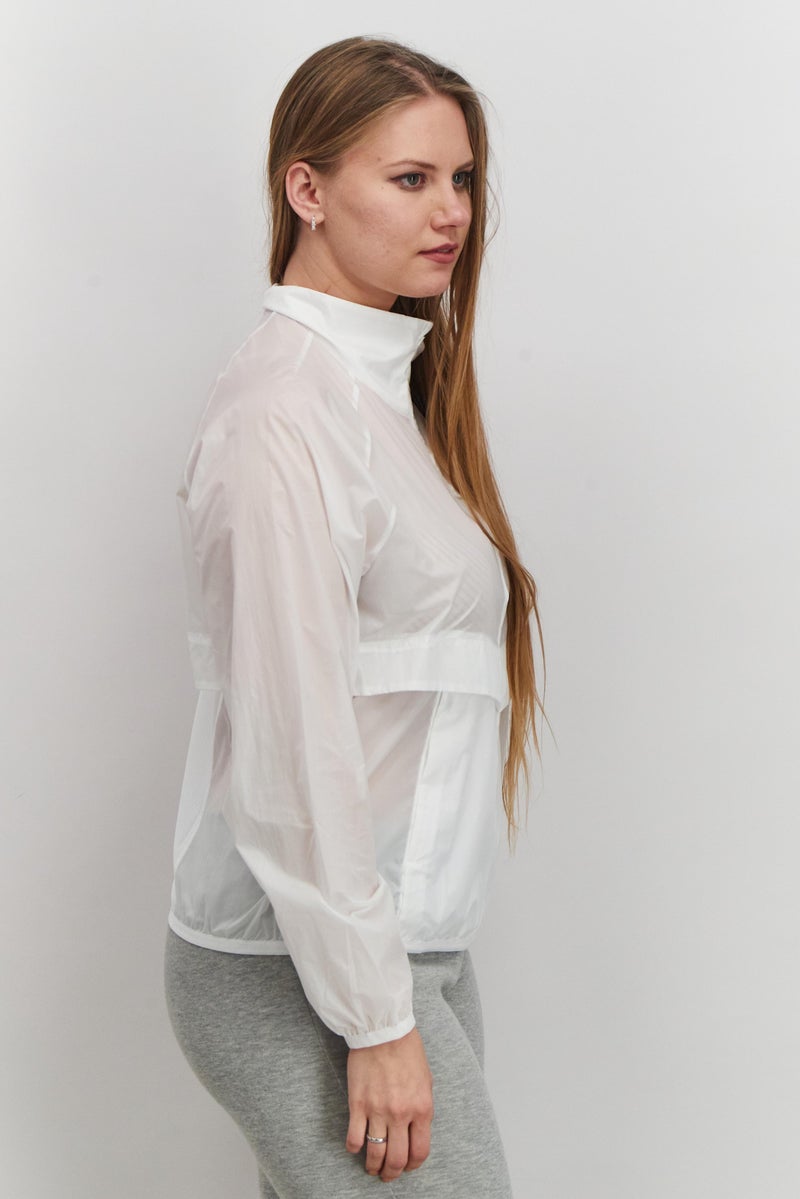 asics جاكيت واقي من الرياح بسحاب كامل للنساء، أبيض - Image 3