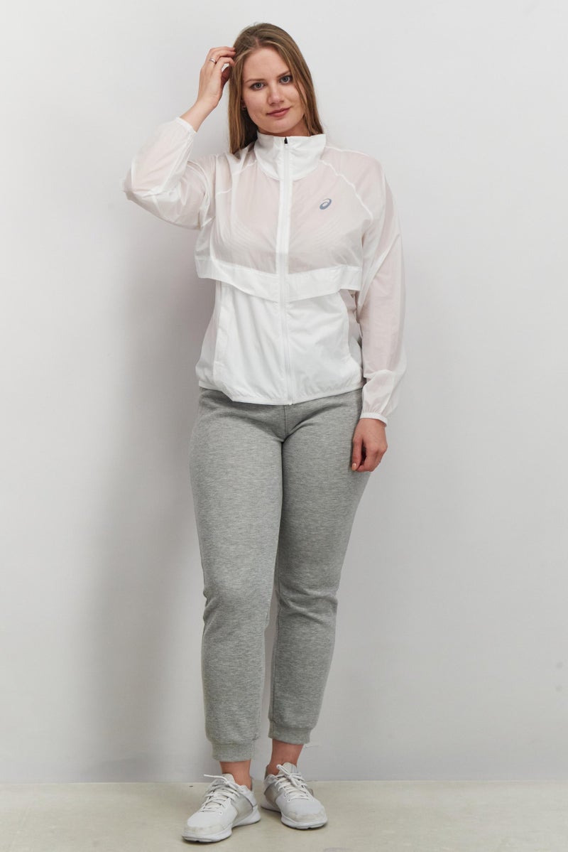 asics جاكيت واقي من الرياح بسحاب كامل للنساء، أبيض - Image 2