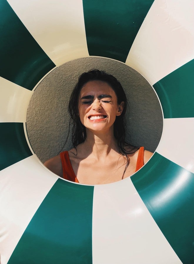 Petites Pommes Pool Tube for Adults - Durable Inner Tube, Handprinted Classic Striped Design Pool Float, Soft Comfort Seaming, Packable Floats for Travel, Dark Green, 47 inch - Image 5