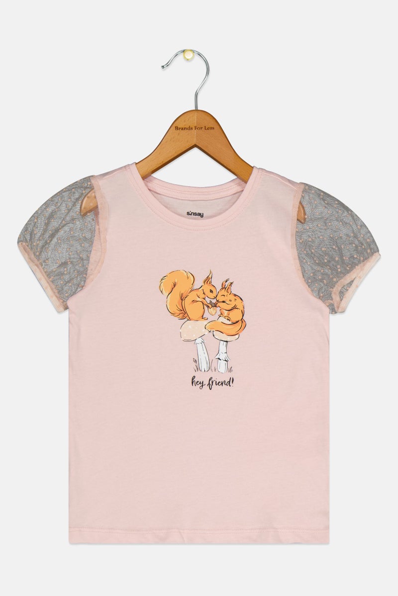 Sinsay Kids Girl Crew Neck Short Sleeves Graphic Print T-shirt, Pink - Image 2