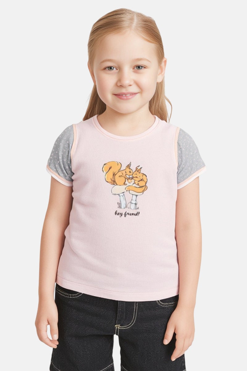 Sinsay Kids Girl Crew Neck Short Sleeves Graphic Print T-shirt, Pink - Image 1