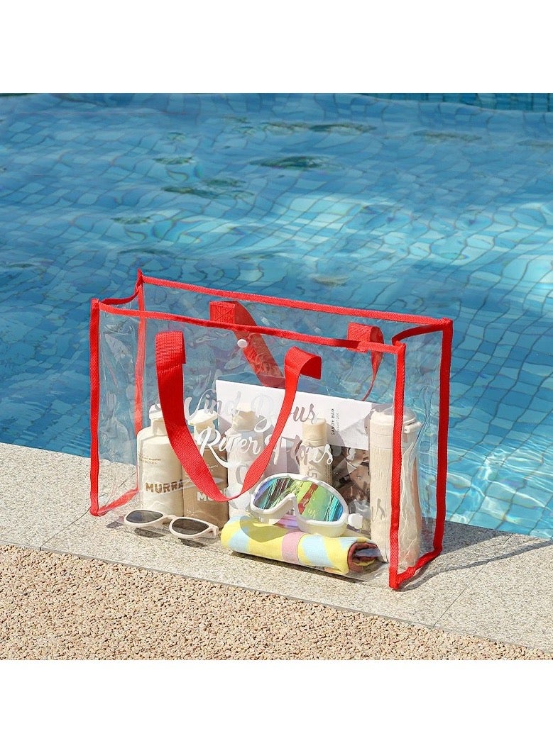 جست كواليتي قطعة واحدة باللون الأحمر من حقيبة السفر الشفافة المحمولة، حقيبة حمل ذات سعة كبيرة، مناسبة للسباحة والشاطئ والسفر والتدريب الرياضي والاستخدام اليومي - Image 1