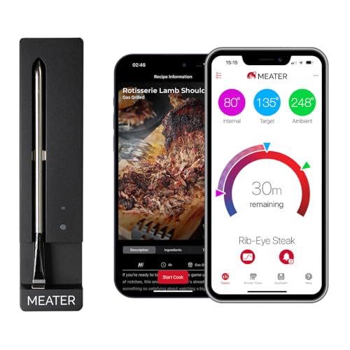MEATER SE Smart Bluetooth Meat Thermometer LongRange Wireless Probe for Oven Grilling Smoking BBQ Air Fryer Dual Sensors Guided Cook System Black Charger