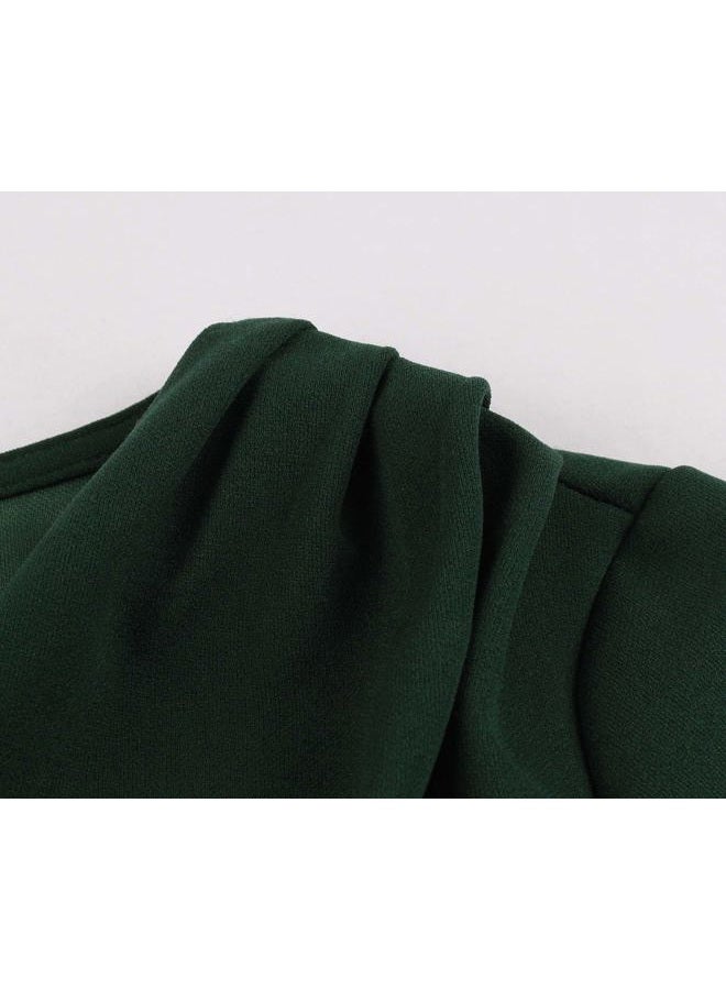 Wellwits Women's V Neck Wrap High Waist Solid Retro 40s 50s 60s Vintage Dress L - Image 4