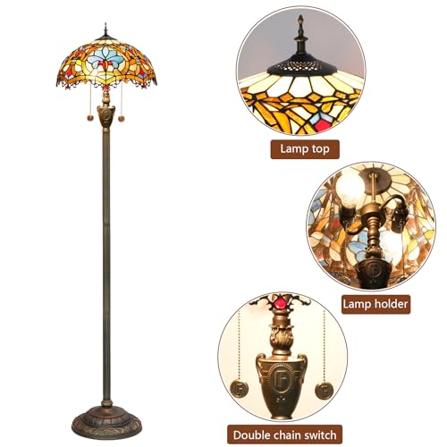 Blivuself Tiffany Floor Lamp Stained Glass Floor Light Bright Lighting Rustic Standing Lamp Vintage Unique Bronze Reading Corner Lamp for Home Decor Living Room Bedroom 16X16X64 Inches - Image 5