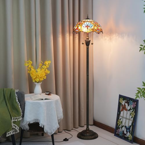 Blivuself Tiffany Floor Lamp Stained Glass Floor Light Bright Lighting Rustic Standing Lamp Vintage Unique Bronze Reading Corner Lamp for Home Decor Living Room Bedroom 16X16X64 Inches - Image 4