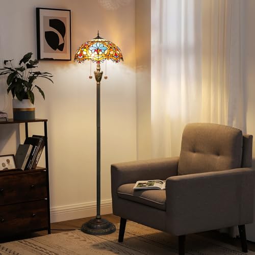 Blivuself Tiffany Floor Lamp Stained Glass Floor Light Bright Lighting Rustic Standing Lamp Vintage Unique Bronze Reading Corner Lamp for Home Decor Living Room Bedroom 16X16X64 Inches - Image 3
