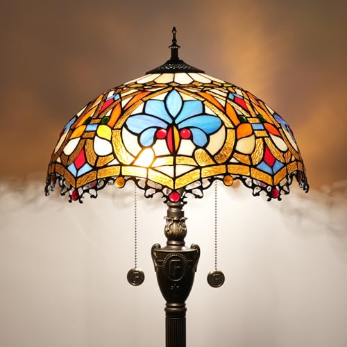 Blivuself Tiffany Floor Lamp Stained Glass Floor Light Bright Lighting Rustic Standing Lamp Vintage Unique Bronze Reading Corner Lamp for Home Decor Living Room Bedroom 16X16X64 Inches - Image 2