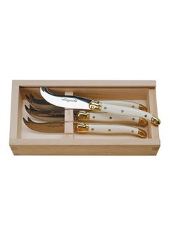 Jean Dubost Jean Dubost Laguiole 4-Piece Cheese Knives Set in Slide-Top Box, Ivory Handles - Rust-Resistant Stainless Steel - Made in France  - Image 1
