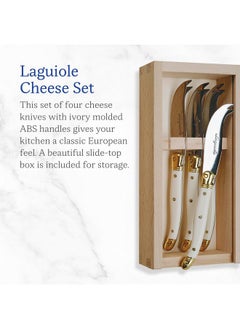Jean Dubost Jean Dubost Laguiole 4-Piece Cheese Knives Set in Slide-Top Box, Ivory Handles - Rust-Resistant Stainless Steel - Made in France  - Image 2