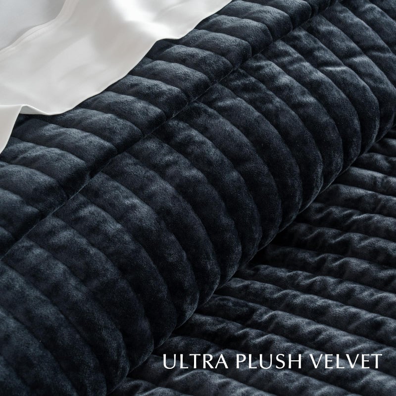 EVERGRACE Velvet Quilt Set Queen Size, Luxurious Soft Striped Channel Bedding Set, Lightweight Velvet Comforter for All Season, Oversized Bedspread Coverlet with 2 Matching Shams, Black - Image 5