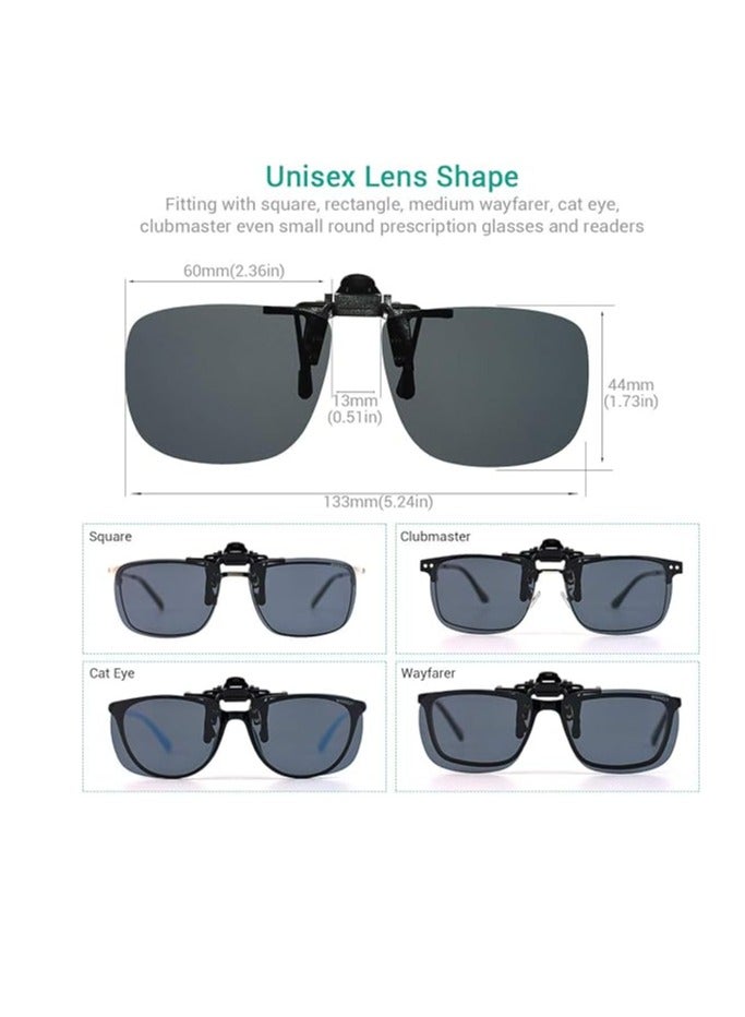 Polarized Unisex Clip on Flip up Sunglasses over Prescription and Reading Glasses Frames - Image 3