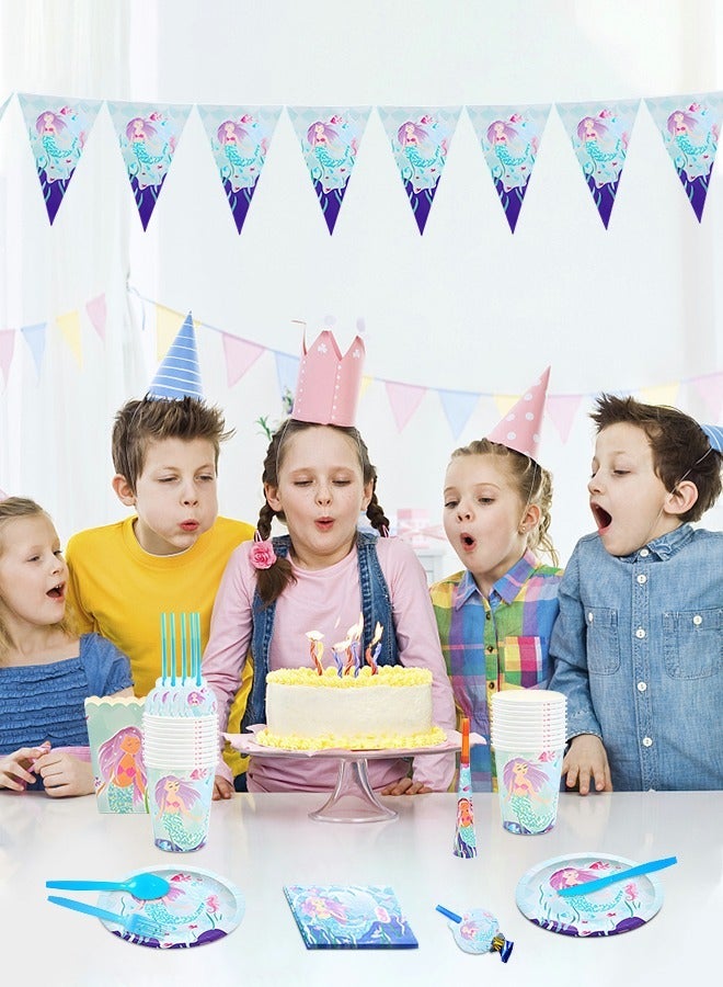 GROIC Mermaid Party Supplies Kit (Serve 10), Birthday Party Disposable Dinnerware, All-in-One Party Supplies Set Includes Mermaid Paper Plates Cups Napkins Tableware Tablecloth - Image 5