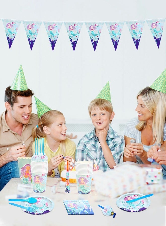 GROIC Mermaid Party Supplies Kit (Serve 10), Birthday Party Disposable Dinnerware, All-in-One Party Supplies Set Includes Mermaid Paper Plates Cups Napkins Tableware Tablecloth - Image 4