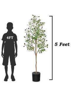 MAMATOONS 5ft Artificial Olive Tree with Pot Indoor Outdoor Artificial Plant 150cm Tall Realistic Look Olive Tree Artificial Tree Simulation Olive Tree With Fruit and Adjustable Branches  - Image 3