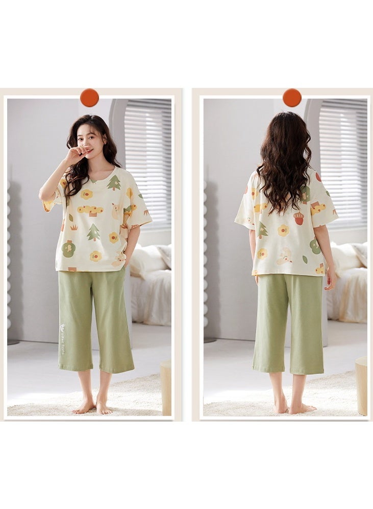Stylish Summer Women's Pajamas Chest Pad Short Sleeves Seven-inch Pants Loose-fit Outerwear Home Clothes - Image 2