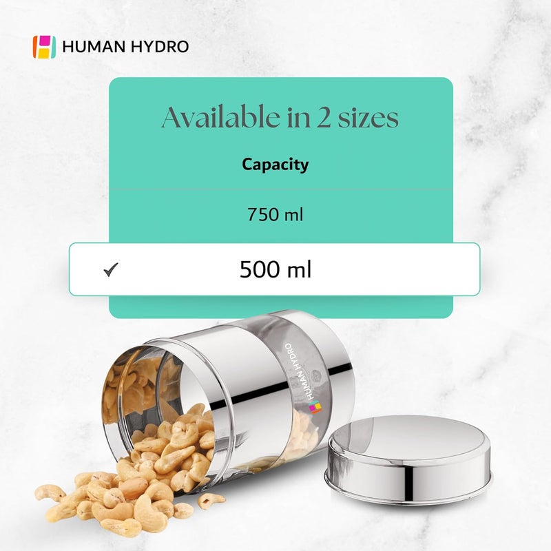 Human Hydro Stainless Steel Storage Container with Transparent Window 500ml Capacity Airtight Lid Glossy Finish Kitchen Jar for Spices Grains Snacks More - Image 4