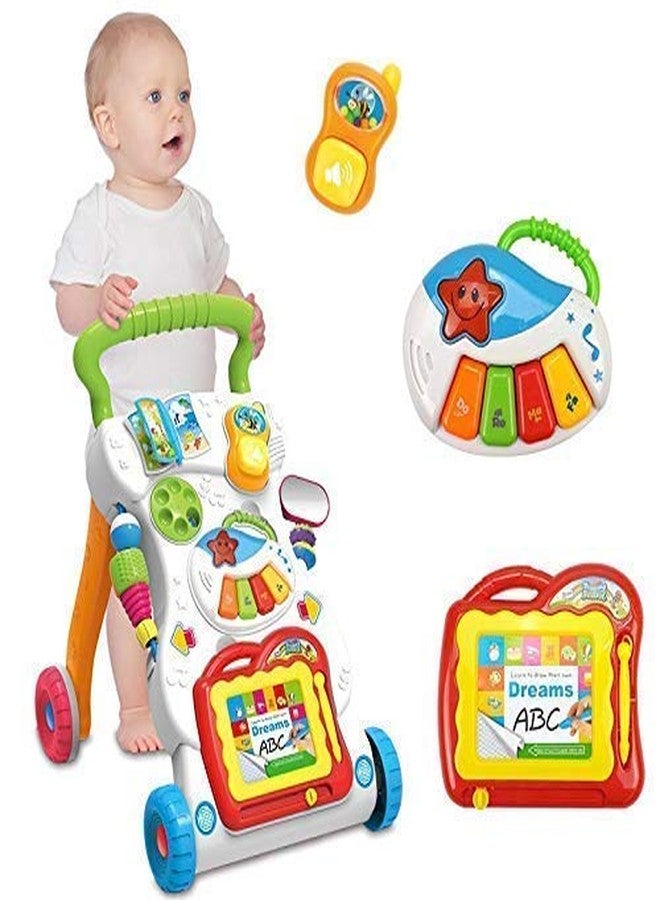 Mixen Baby Walker with Music 4 Wheels Drawing Board & Lights/Musical Activity Fun Skill Development Walk for Children Safe Early Education Walking Practice (Multi-Color) - Image 3