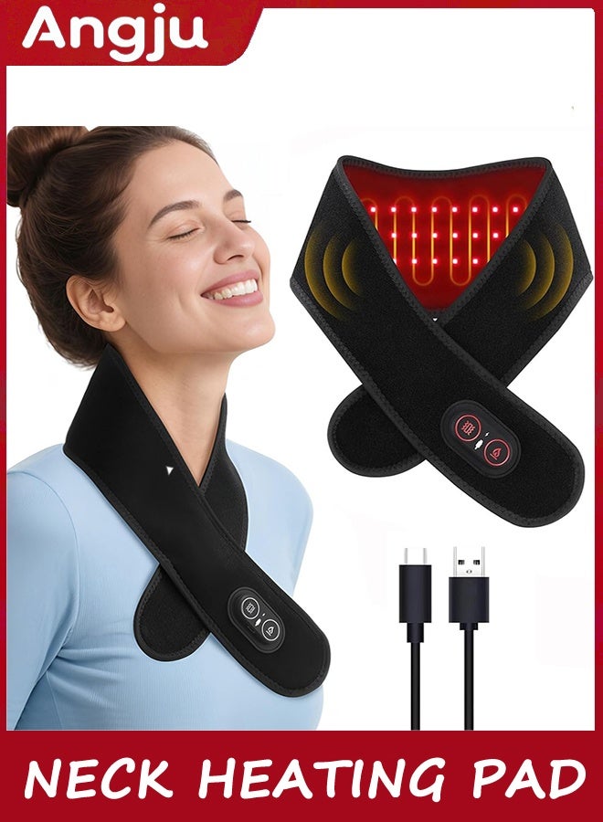 Angju Neck Heating Pad With Massage, Neck Massager with Heat and Red Light, Cordless Electric Heating Pad for Pain Relief, Thermal Hot Compress Neck Warmer Brace, Heat Therapy for Soreness Stiffness - Image 1