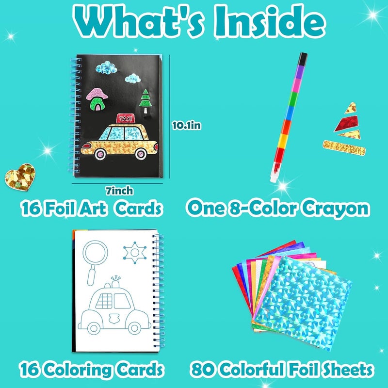 FUNNYB&G Foil Art Kit - Foil Crafts for Kids, Toys for Boys 4-10 Years Old, No Mess Travel Essentials, Kids Toys, Boys Gift, Birthday Gift, Coloring Books for Kids - Image 3