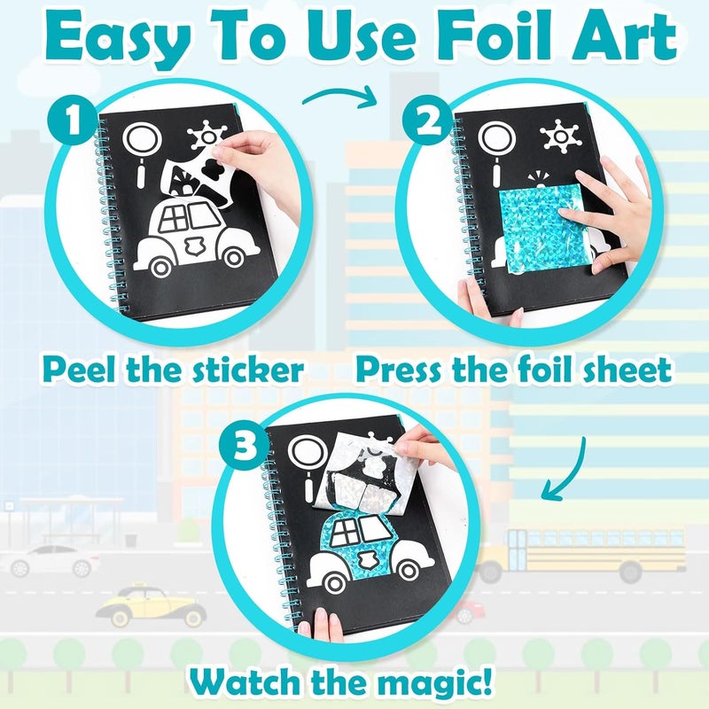 FUNNYB&G Foil Art Kit - Foil Crafts for Kids, Toys for Boys 4-10 Years Old, No Mess Travel Essentials, Kids Toys, Boys Gift, Birthday Gift, Coloring Books for Kids - Image 4