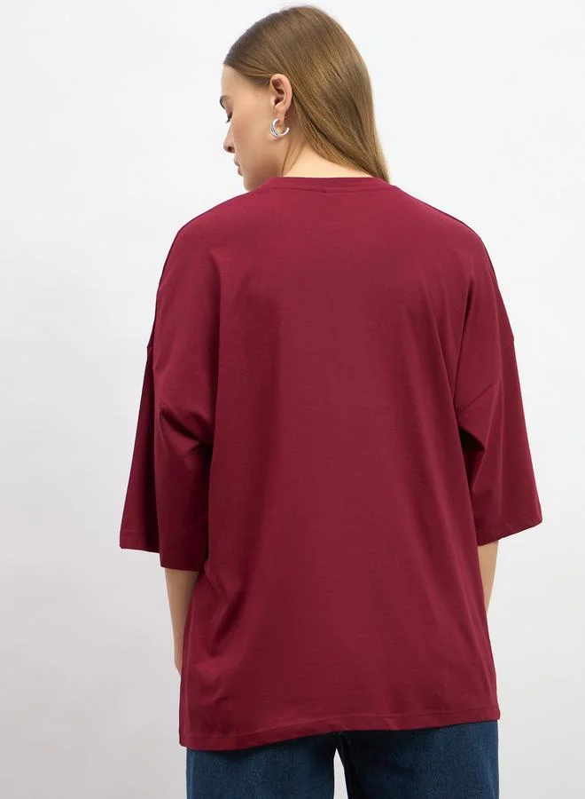 Styli Styli Embroidered Slogan Round Neck Oversized T-Shirt