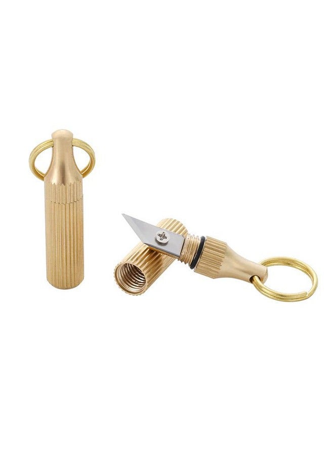 2 pcs Brass Mini Retractable Utility Knife Mini Box Cutter Pocket Portable Knife  - Image 1